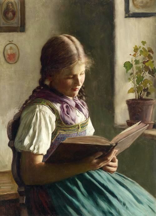 Lesendes Madchen in der Stube, Emil Karl Rau (1857-1937)